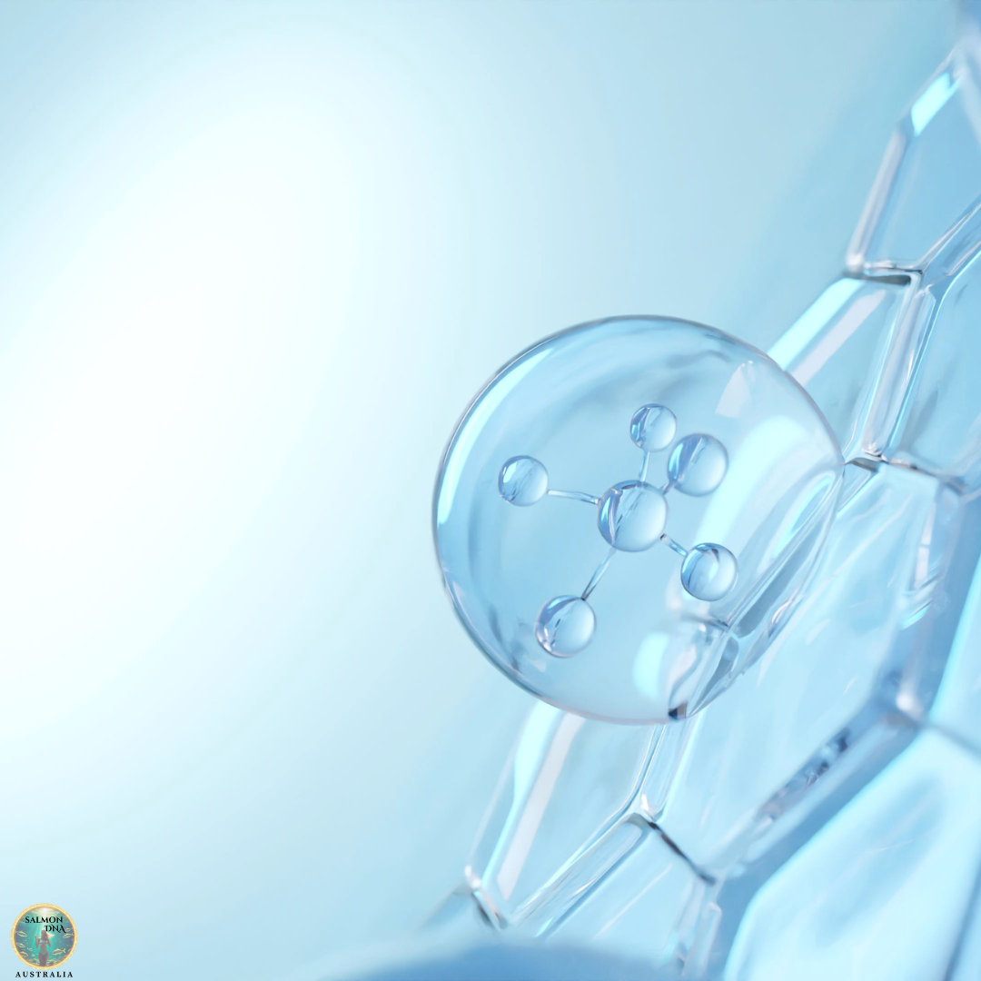 Molecular structure representing hydrating and regenerative microneedling serum on a blue background