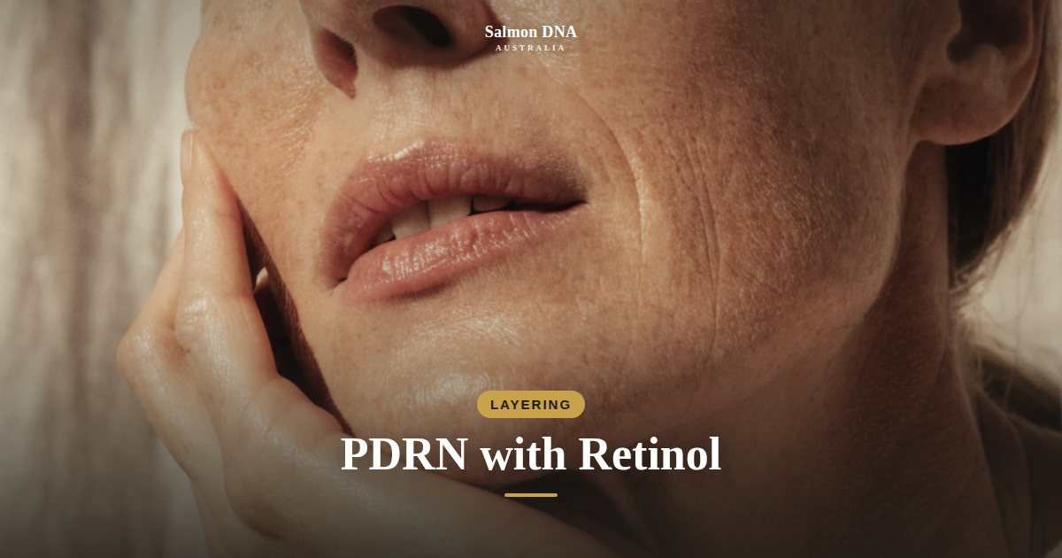 Skincare article banner featuring close-up lips and hand on cheek, with “Can You Use PDRN” layering text for retinol