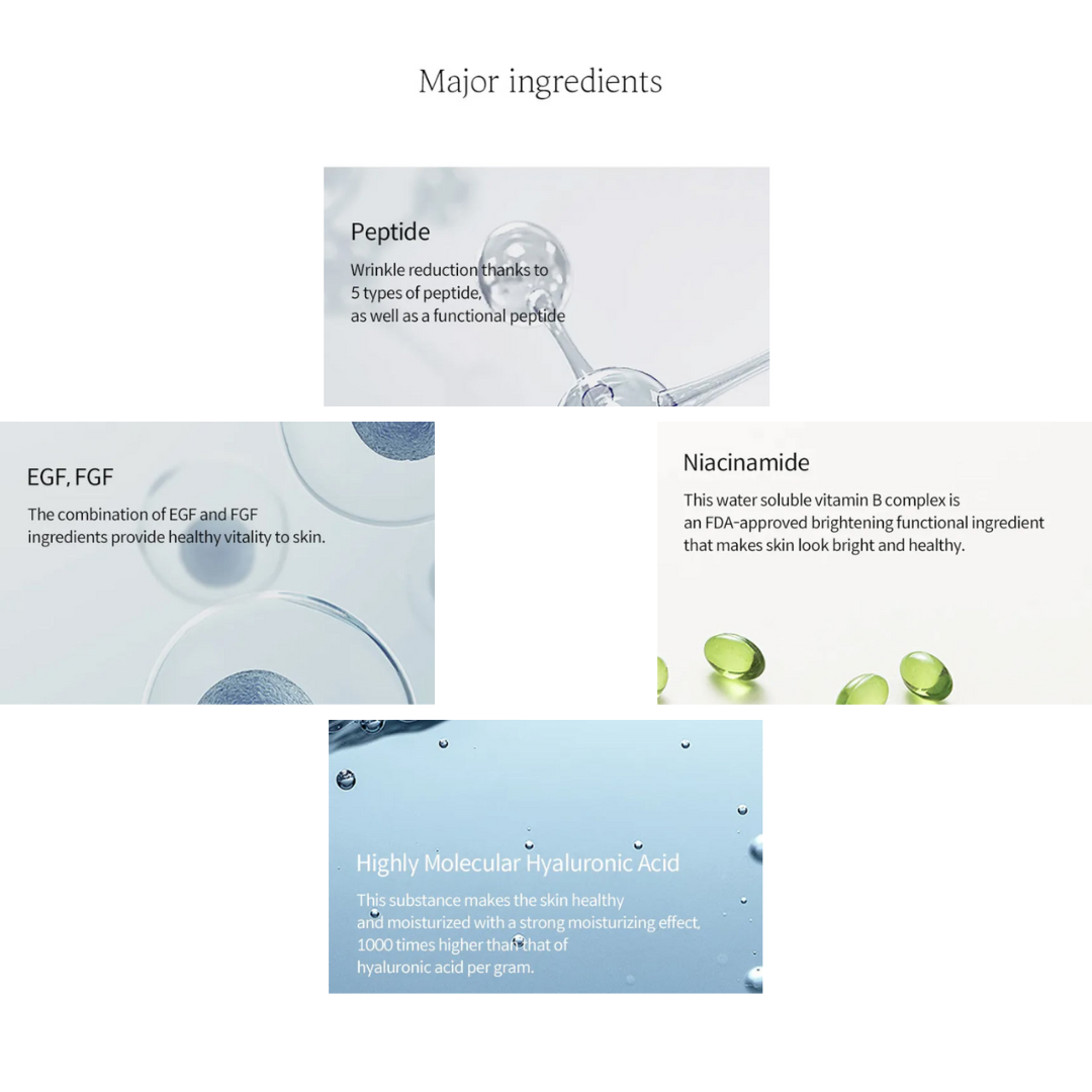 1.st NEFER TI TI Skinbooster Solution with peptides, EGF, FGF, niacinamide, and hyaluronic acid for anti-aging, hydration, and skin brightening.