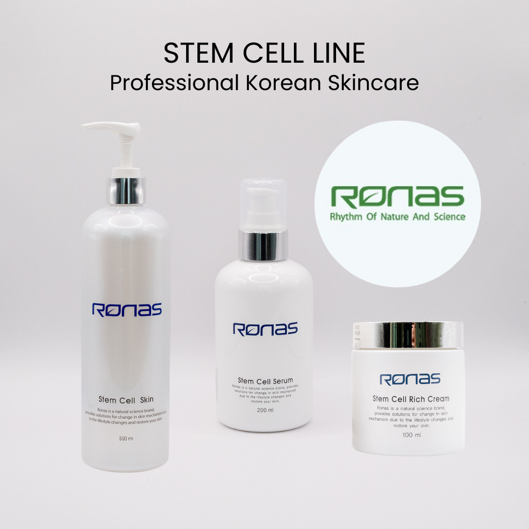 Ronas Stem Cell Skincare set with toner, serum, and cream for professional Korean Beauty Stem Cell Anti Aging Set
