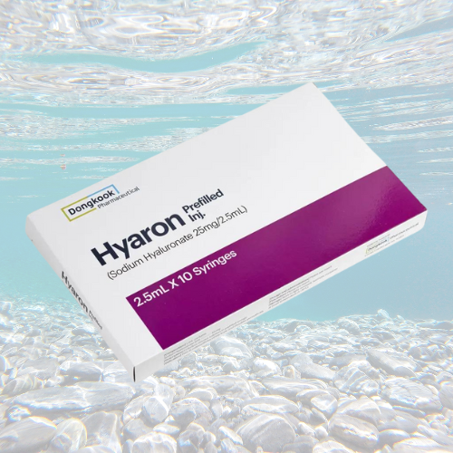 Hyaron Skin Booster box with 10 prefilled syringes containing sodium hyaluronate, 2.5ml each.