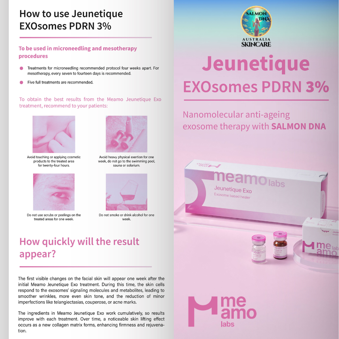 Jeunetique EXOsomes & PDRN 3% microneedling serum for anti-aging, featuring salmon DNA and nano-exosome technology.
