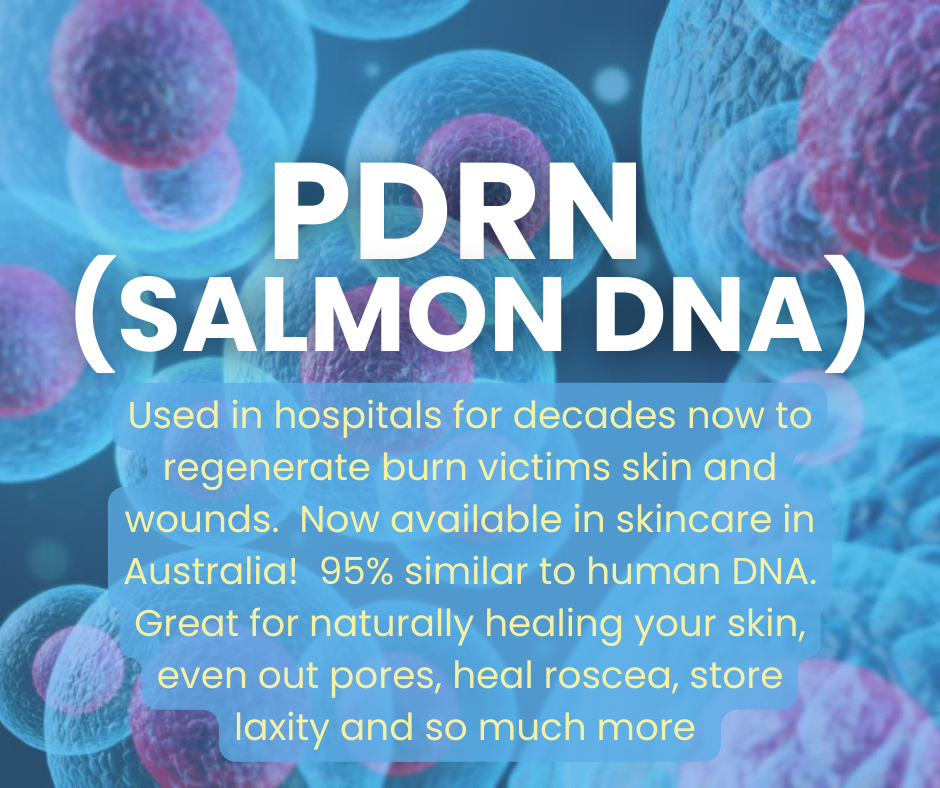 PDRN (Salmon DNA) benefits for skin healing and regeneration with background of cellular structures.