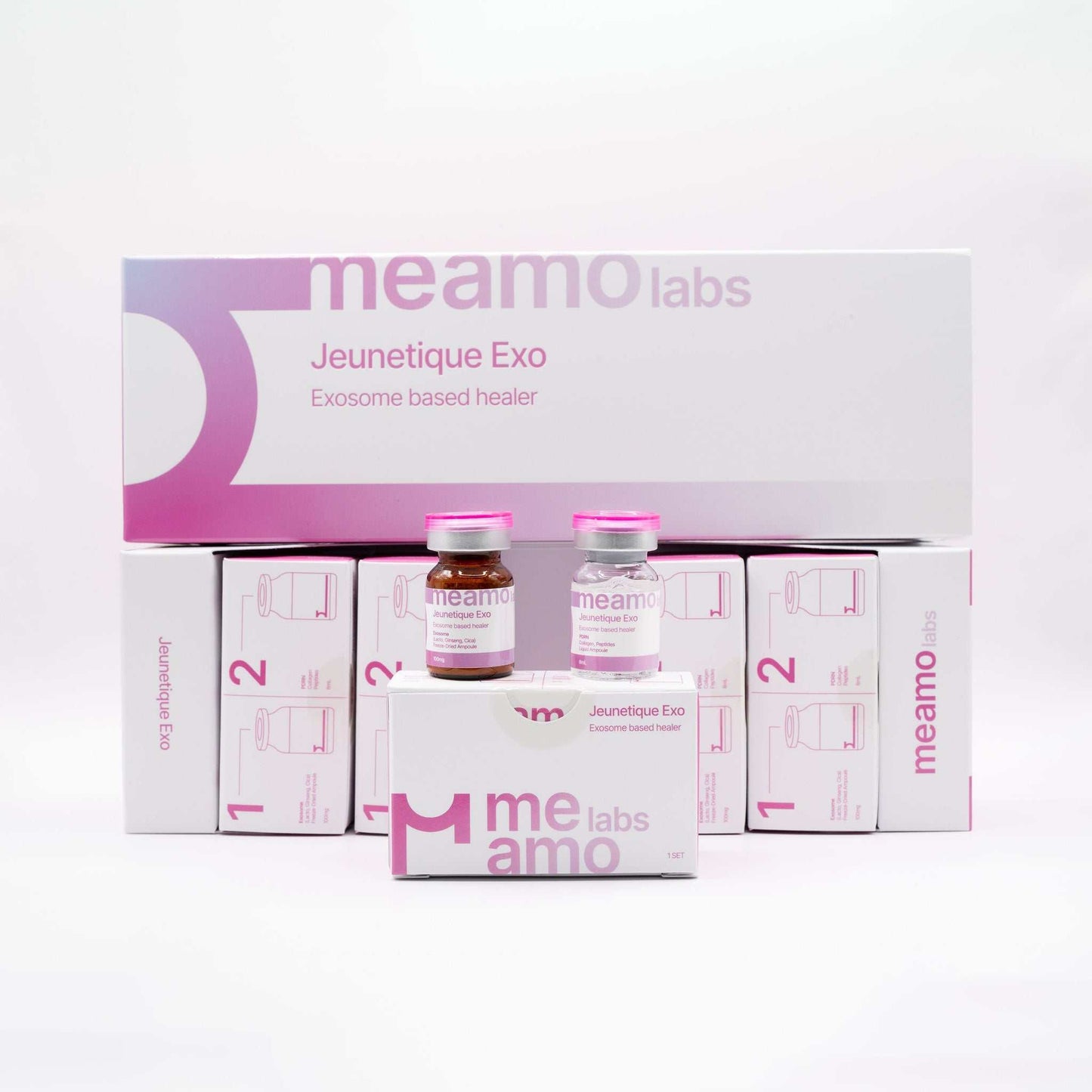 Salmon DNA Microneedle Bundle skincare kit including Jeunetique Exosome healer and Salmon DNA boosters in pink and white packaging