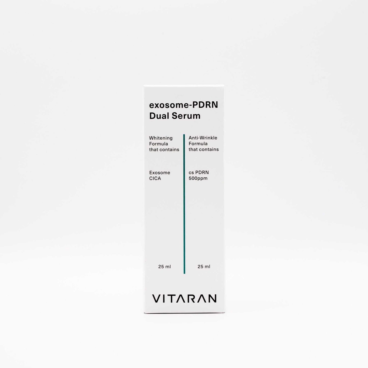 VITARAN Salmon DNA PDRN Exosome Serum dual formula for whitening and anti-wrinkle skincare with exosome, CICA, and PDRN.