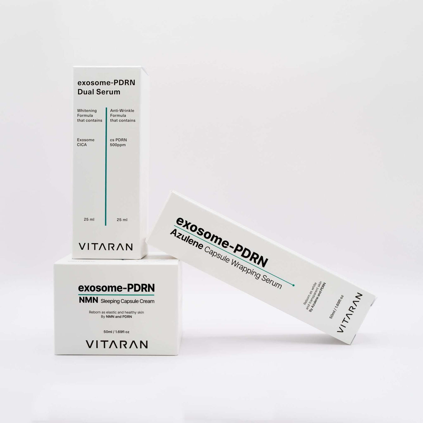 Vitaran Three Step skin healing bundle with exosome-PDRN dual serum, azulene capsule wrapping serum, and NMN sleeping capsule cream.