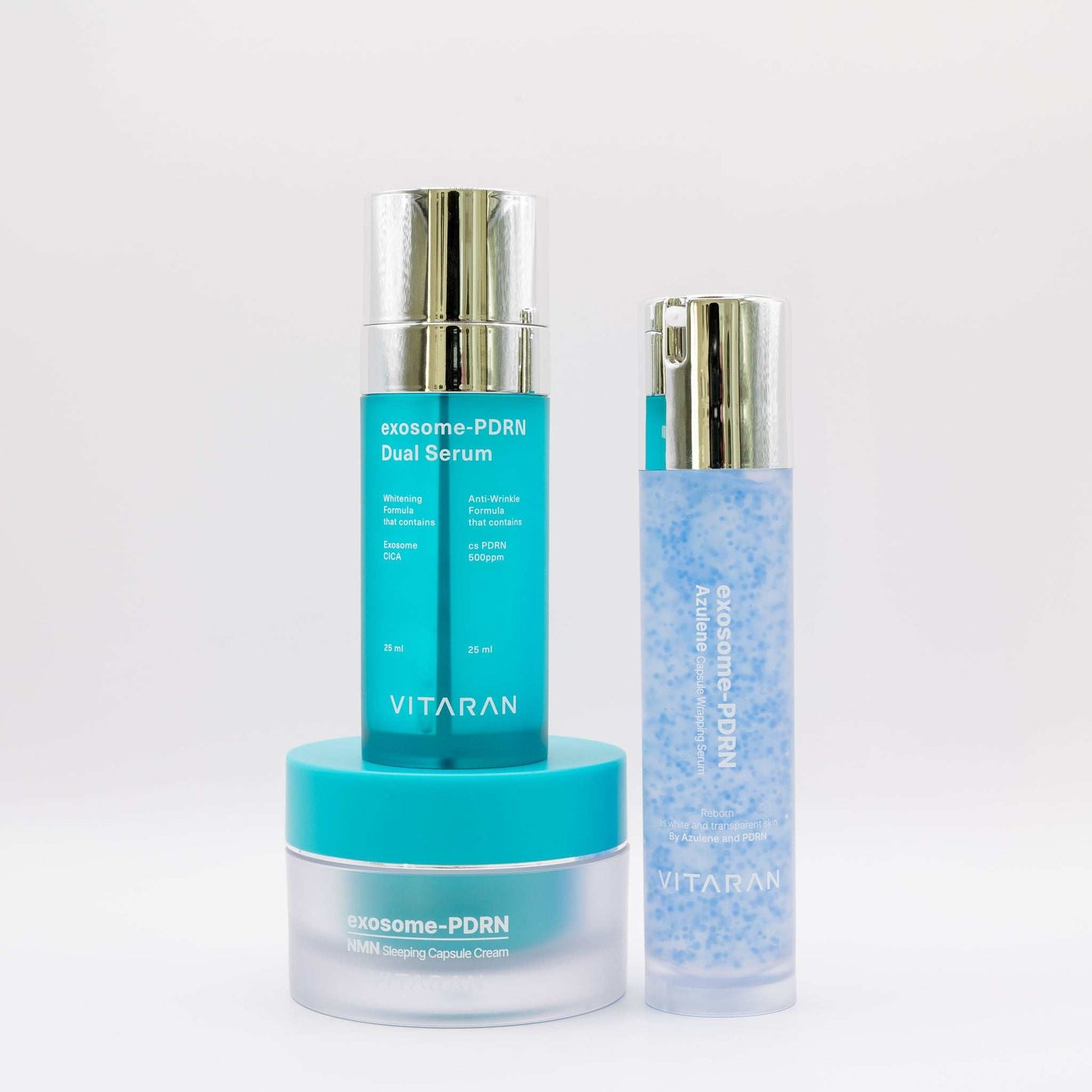 Vitaran skincare products including a serum, cream, and gel on a white background