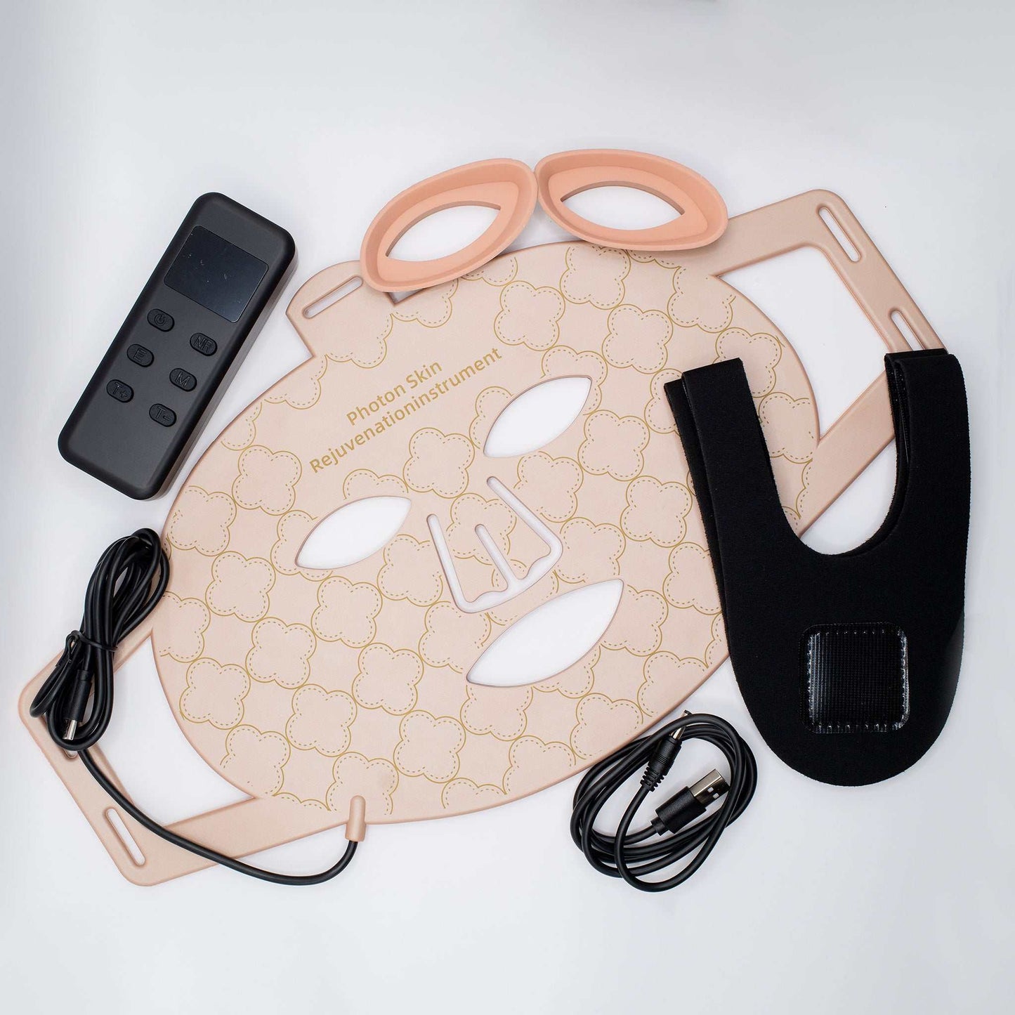 Dual near infrared and LED red light therapy mask with remote control and accessories for skin rejuvenation and anti-aging treatment