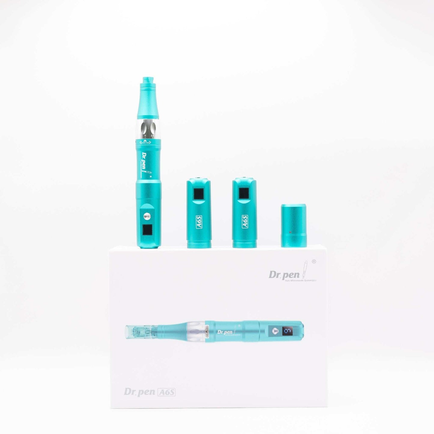 Salmon DNA Microneedle Bundle with Dr Pen A6S device and cartridges on white background
