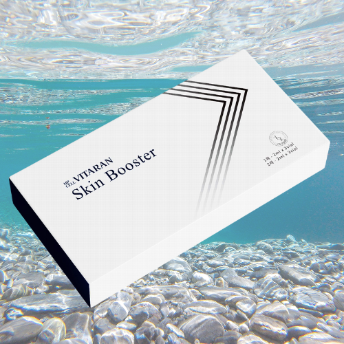 HP Cell VITARAN Salmon DNA Skinbooster package with serene underwater backdrop promoting rejuvenating skincare benefits.