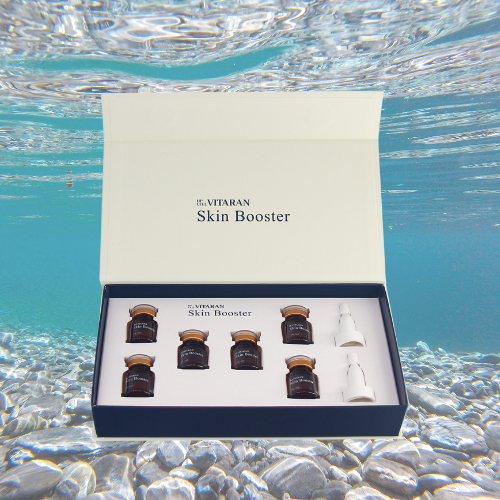 HP Cell VITARAN Salmon DNA Skinbooster vials set, revitalizes skin with vitamins and amino acids, anti-aging benefits.