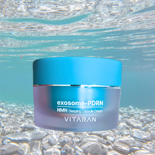 VITARAN Exosome-PDRN Sleeping Capsule Cream submerged in water, part of the Three Step Daily Salmon DNA Skin Healing Bundle.