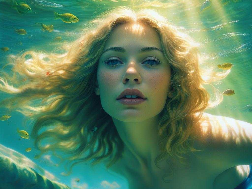 woman with glowing skin underwater surrounded by fish symbolizing Salmon DNA Skin Boosters benefits for radiant skin