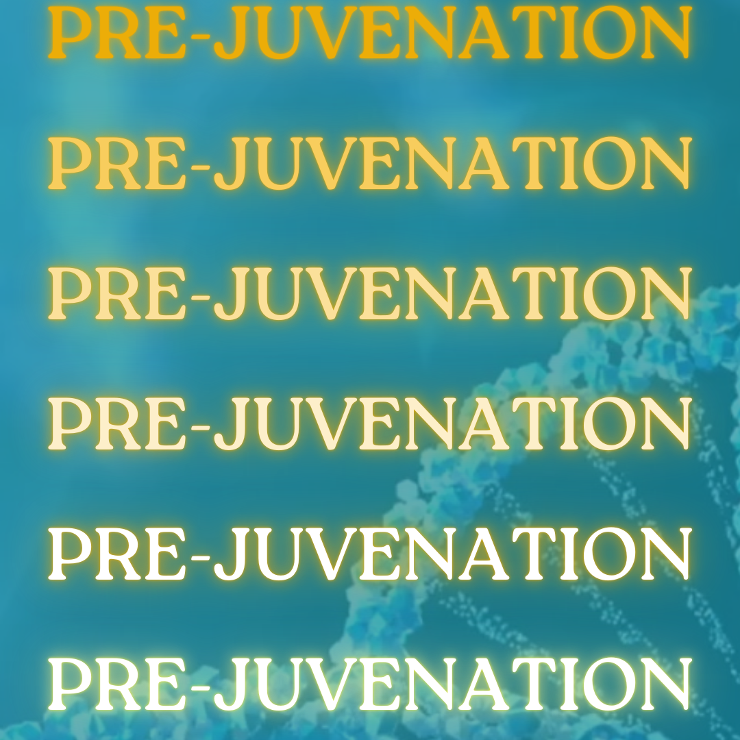 Pejuventation text with glowing effect on blue background promoting youthful skin maintenance trends