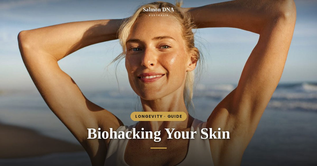 Woman with radiant skin after a beach workout, biohacking your skin with Korean skincare ingredients