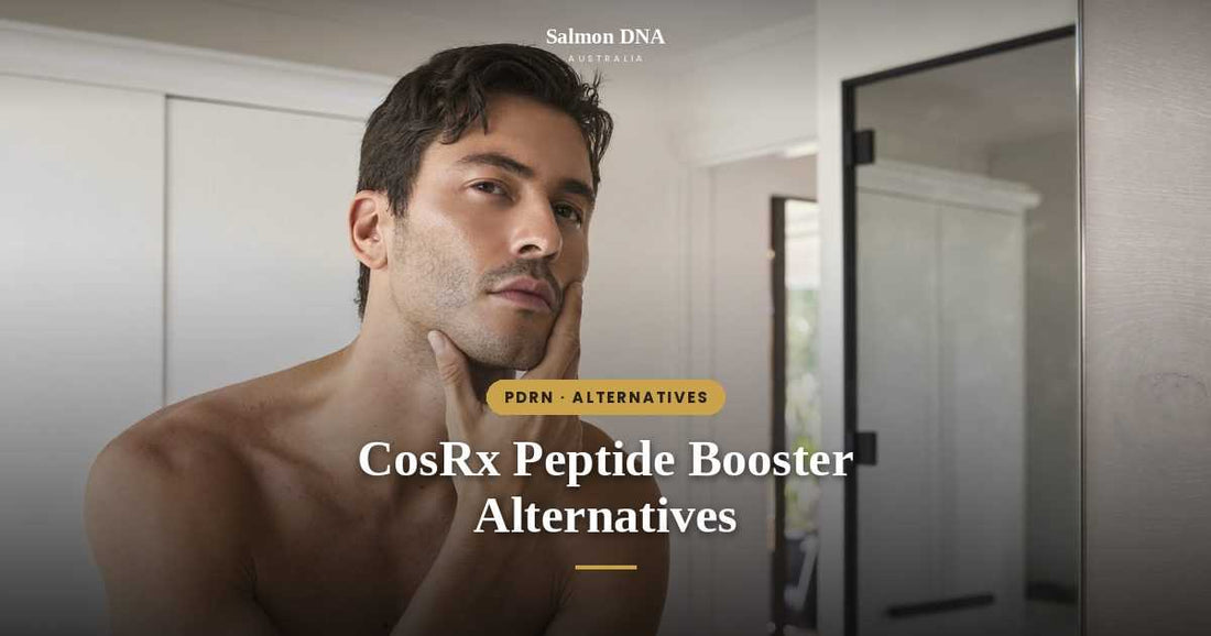 Man with fresh glowing skin, CosRx 6 Peptide Skin Booster salmon DNA alternatives in Australia