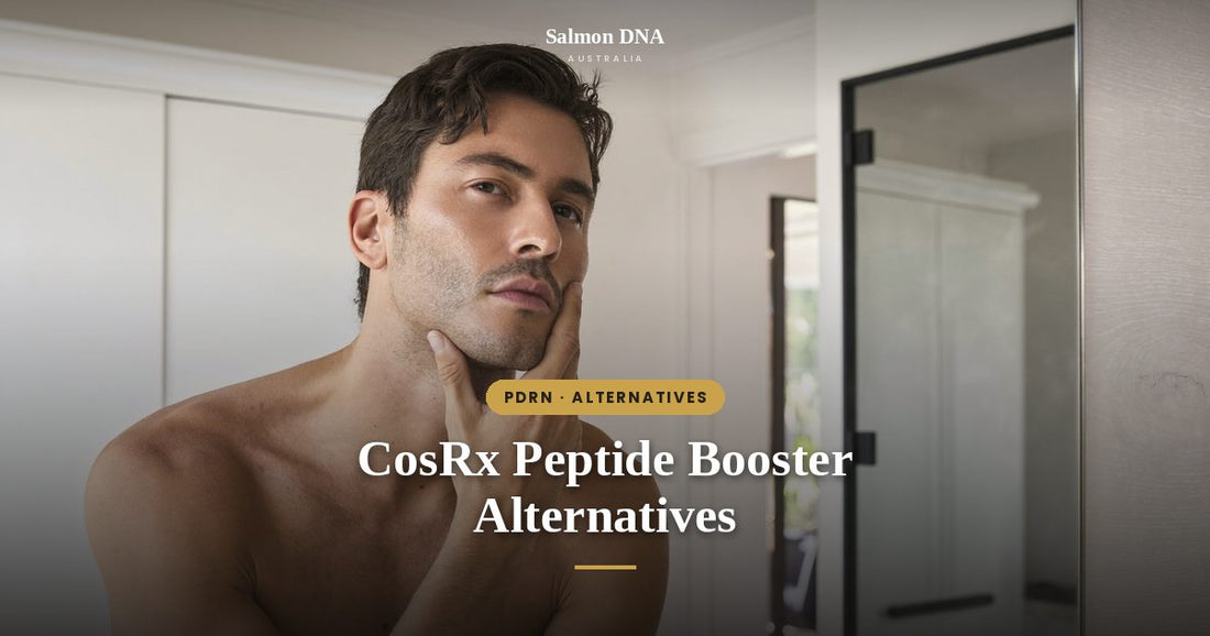 Man with fresh glowing skin, CosRx 6 Peptide Skin Booster salmon DNA alternatives in Australia