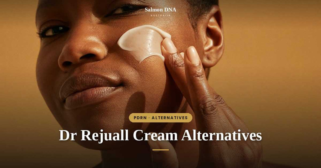 Woman applying PDRN cream to her cheek, Dr Rejuall PDRN cream alternatives in Australia