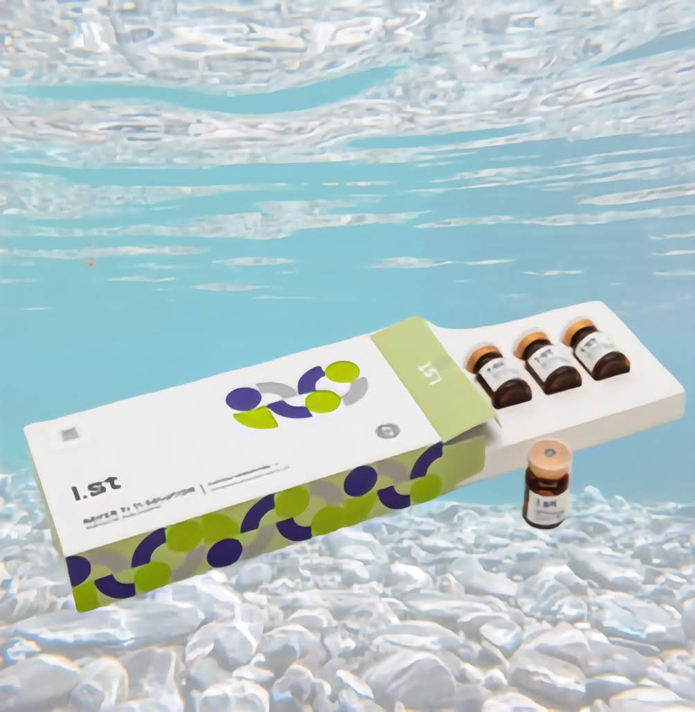 Pack of 1.st NEFER TI TI Skinbooster bottles in water, anti-aging skincare solution.