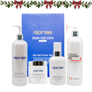 Korean Beauty Anti Aging skincare gift set with Ronas stem cell toner, serum, cream, masks, and Merikit AC infusion cleansing gel