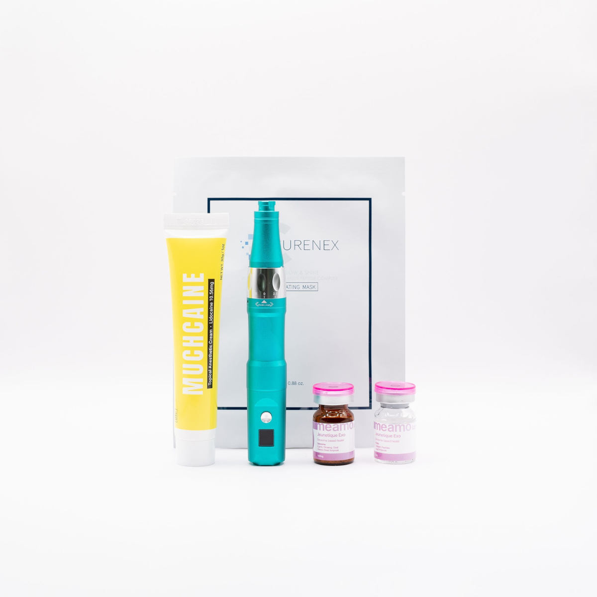 Salmon DNA Microneedle skincare kit with pen, cartridges, skin booster, masks, and numbing cream bundle