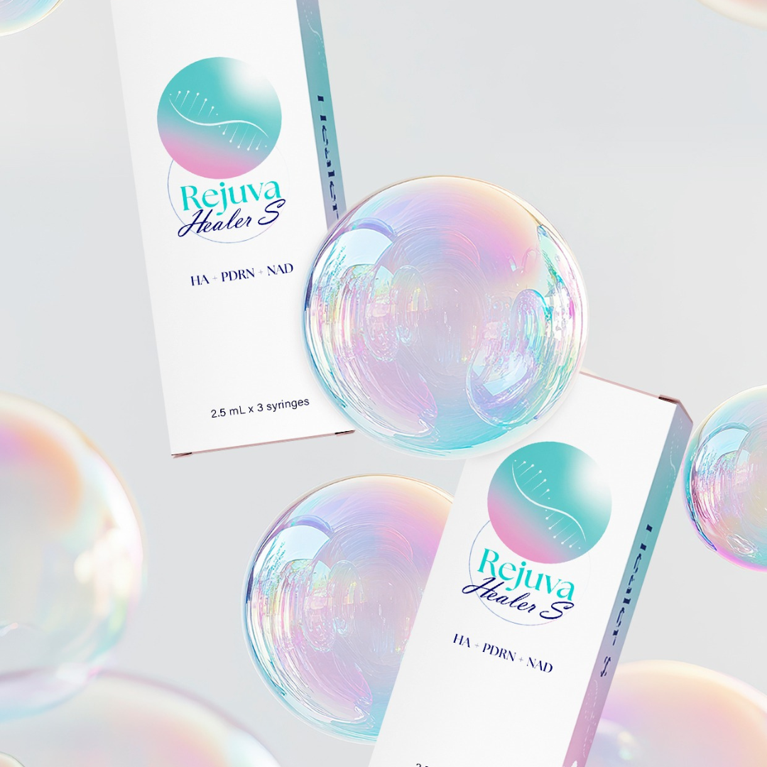 Rejuva Healer S skin booster packaging with hyaluronic acid, PDRN, and NAD+ for hydration and skin regeneration.
