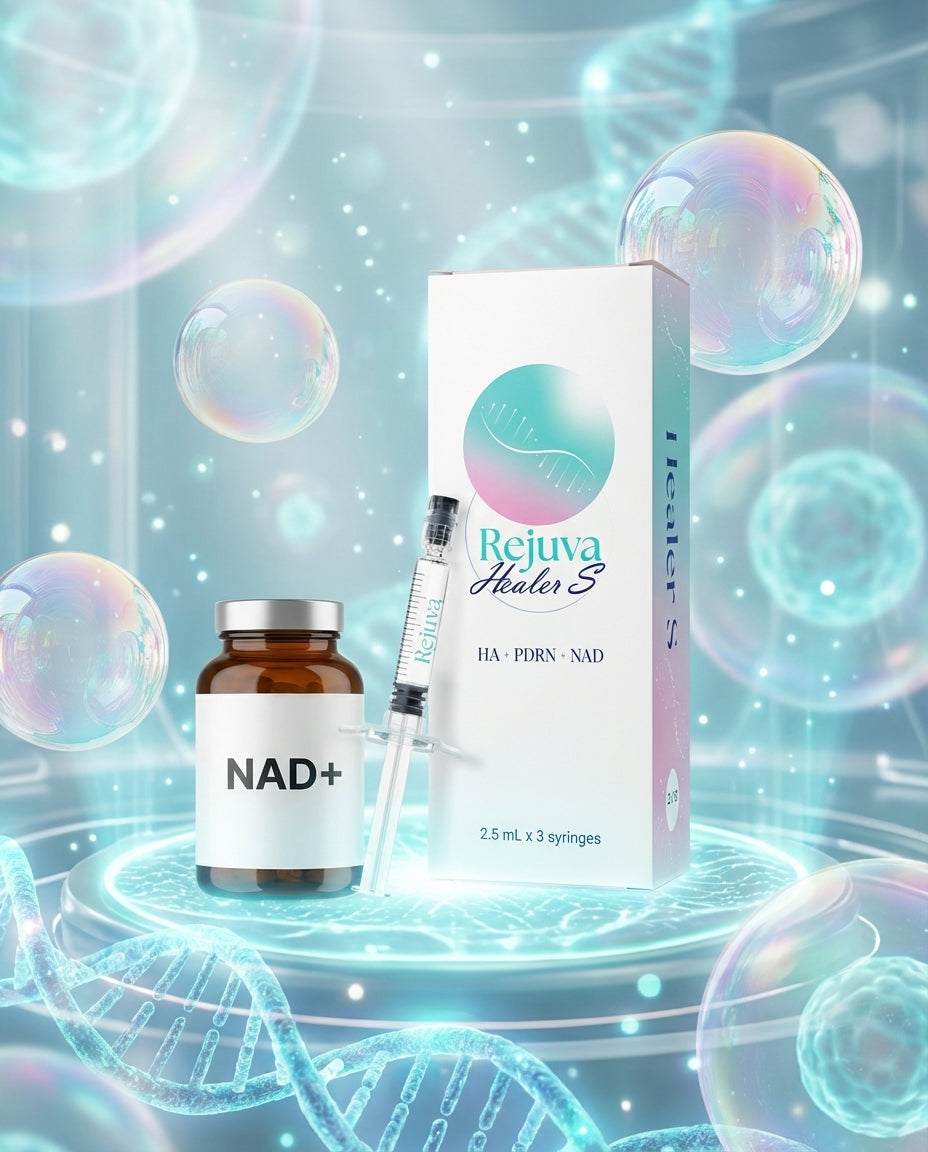 NAD+ Rejuva Healer S skin booster bottle with PDRN and hyaluronic acid for radiant looking skin