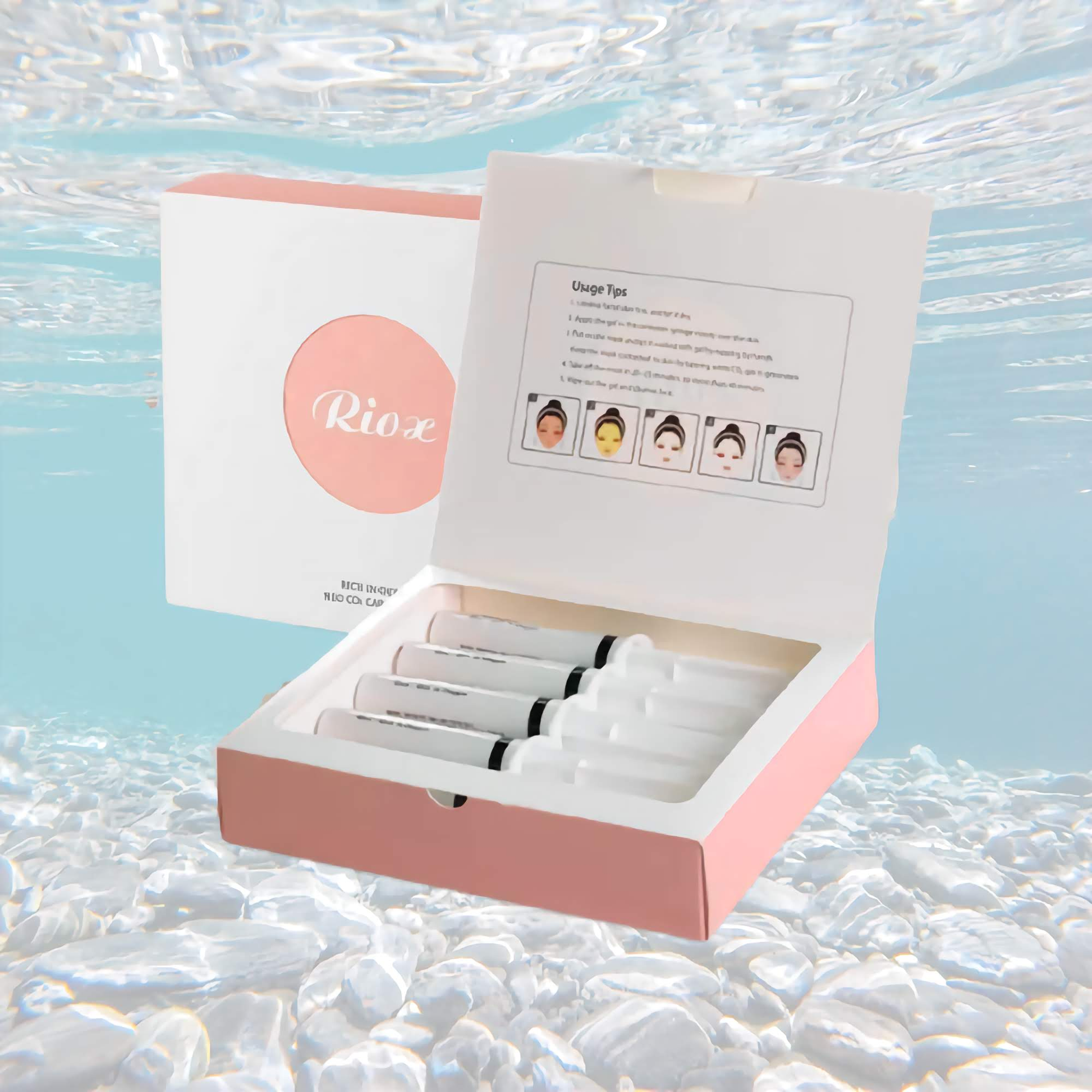 Riox carboxy therapy treatment box with five gel treatments, improving skin oxygenation and elasticity.