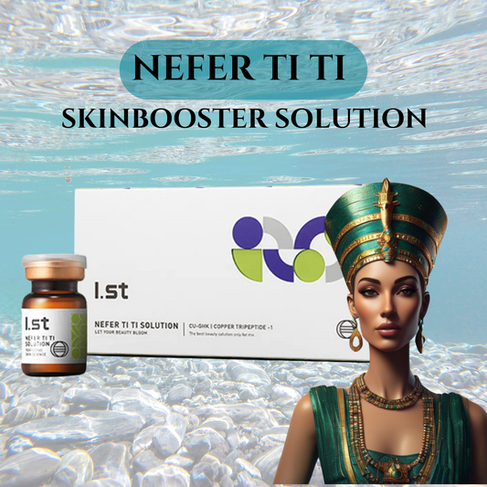 1.st NEFER TI TI Skinbooster Solution with skin rejuvenation ingredients and packaging.