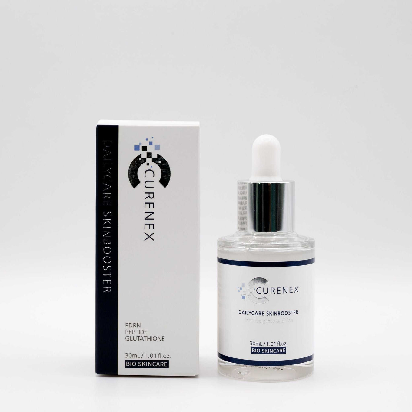 Curenex Salmon DNA DailyCare Skinbooster serum bottle and box packaging on white background