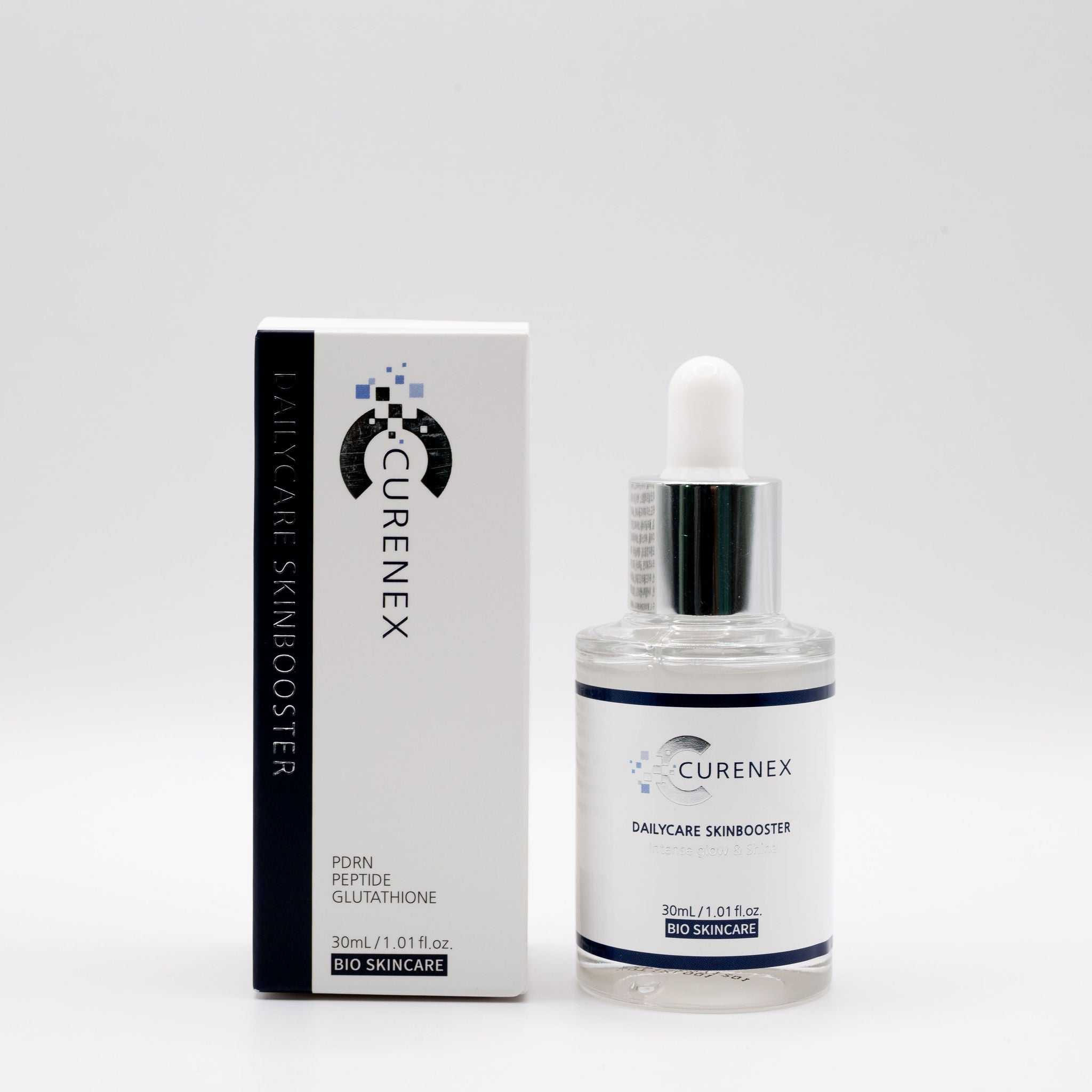 Curenex Salmon DNA DailyCare Skinbooster serum bottle and box packaging on white background