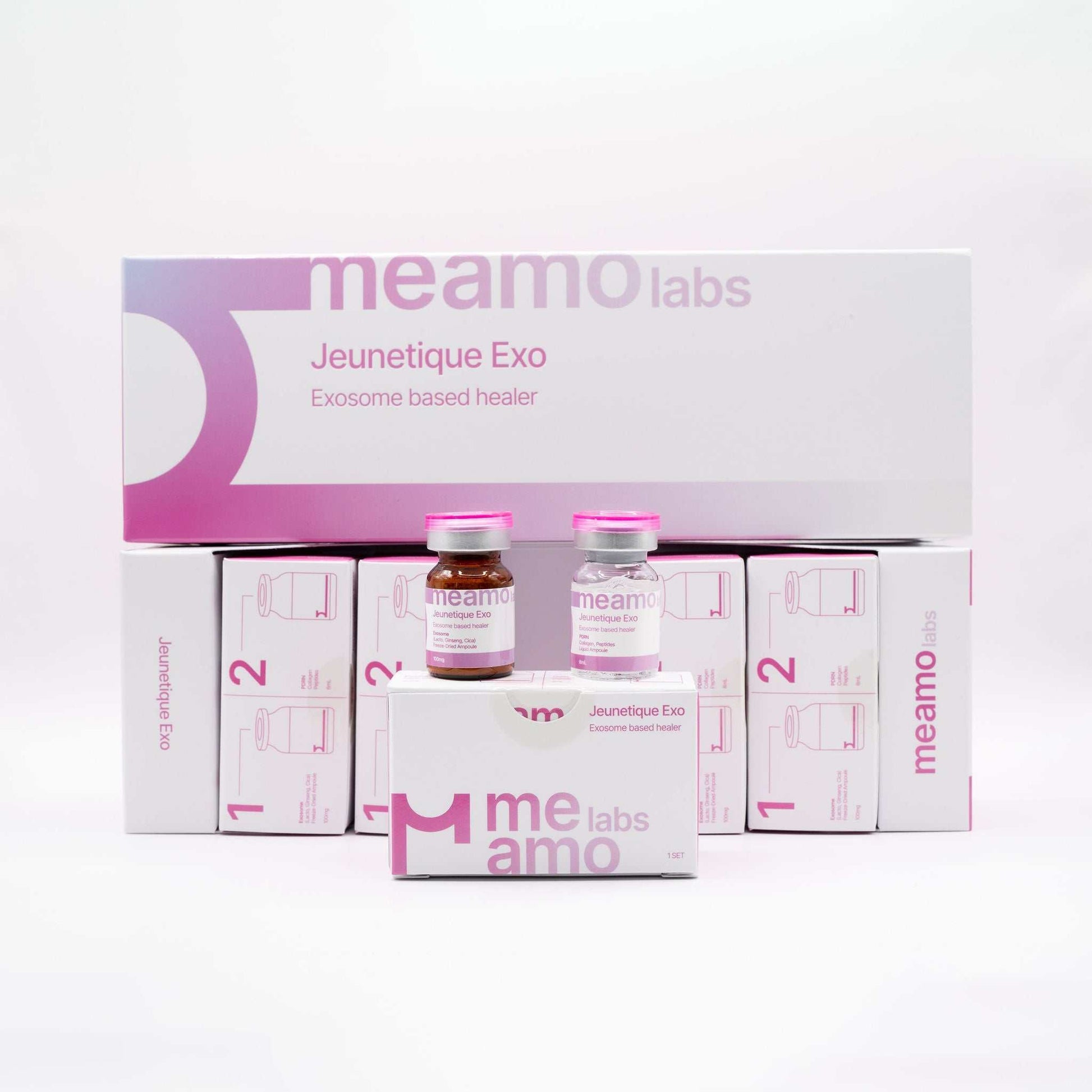 Salmon DNA Microneedle Bundle skincare kit including Jeunetique Exosome healer and Salmon DNA boosters in pink and white packaging