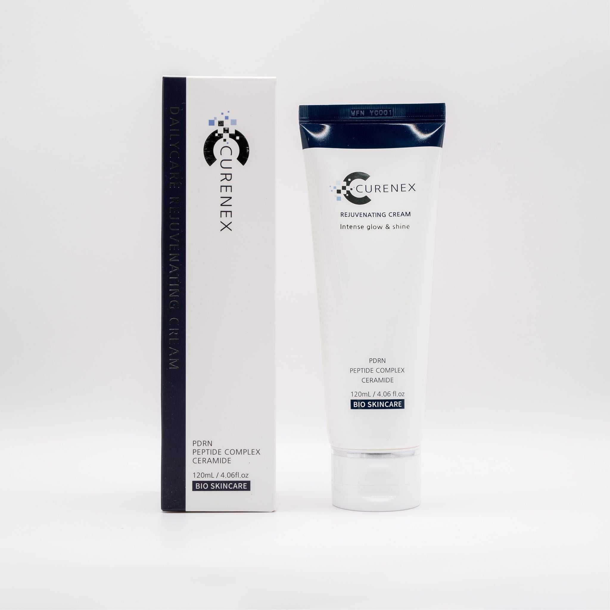 Curenex Salmon DNA rejuvenating cream with porin peptide complex and ceramide in white tube and box packaging