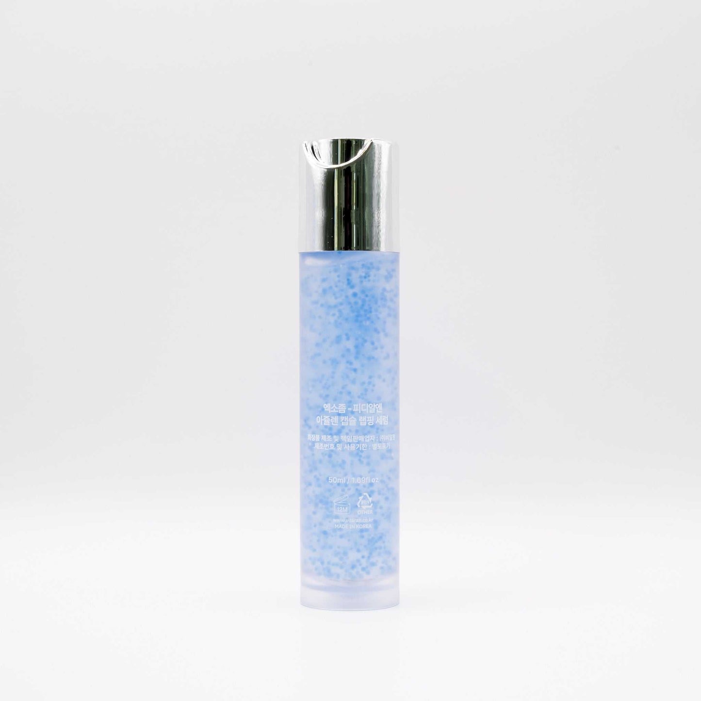 VITARAN Salmon DNA Exosome Azulene Serum 50ml bottle with blue serum and silver cap for skin rejuvenation and anti-aging.