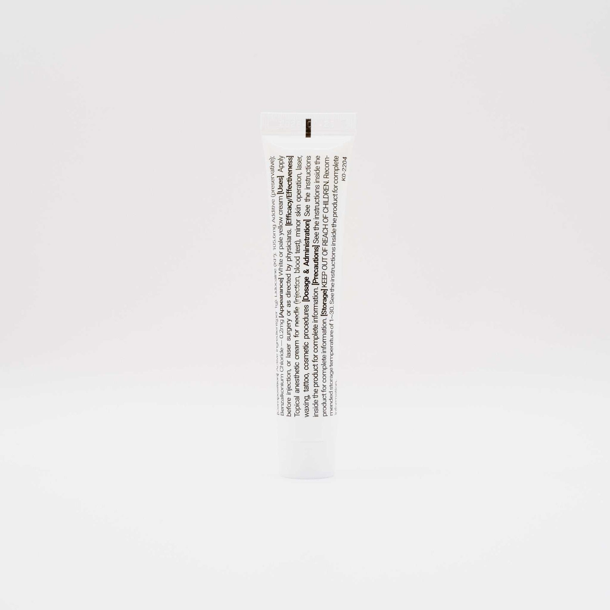 Tube of Muchcaine numbing cream for microneedling treatments on white background