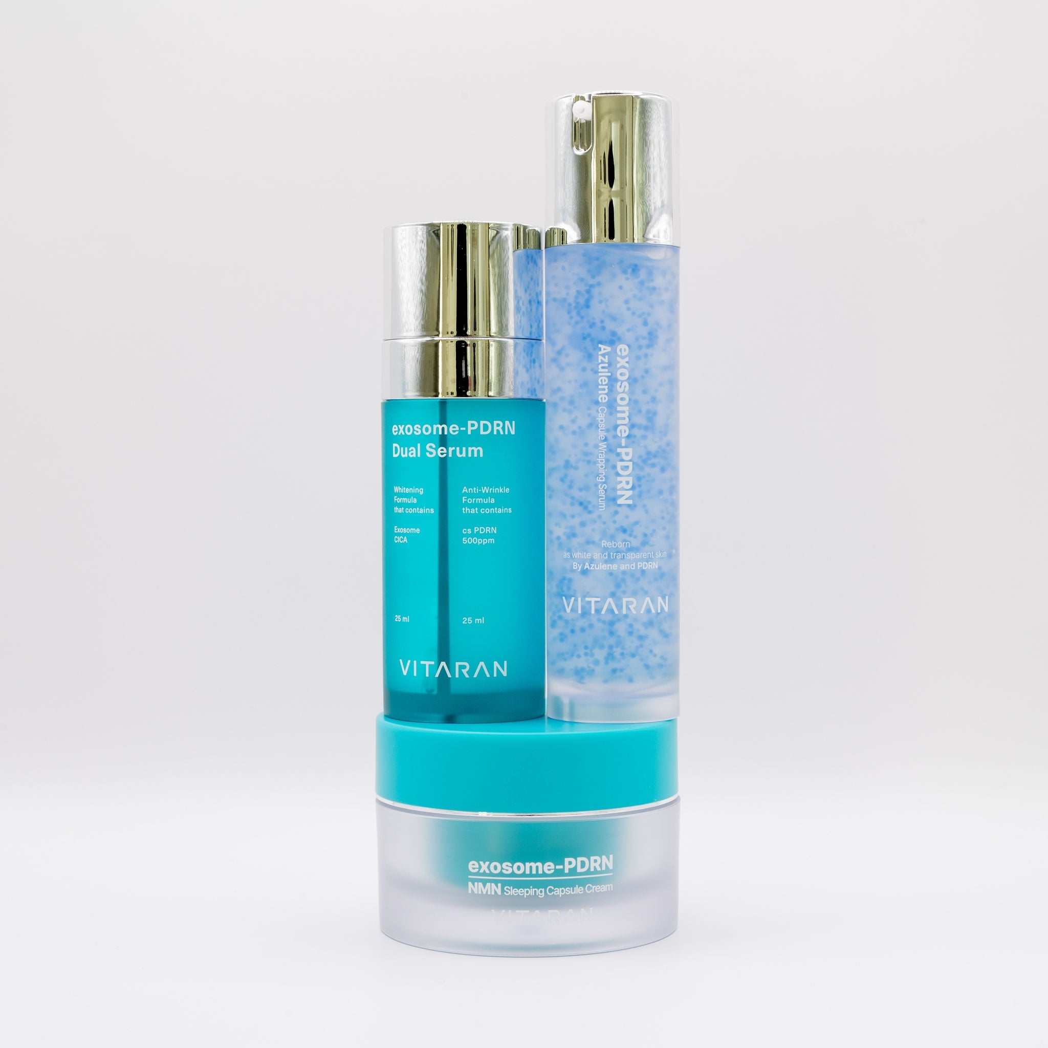 Vitaran three step daily salmon DNA exosomes skin healing serum and cream bundle