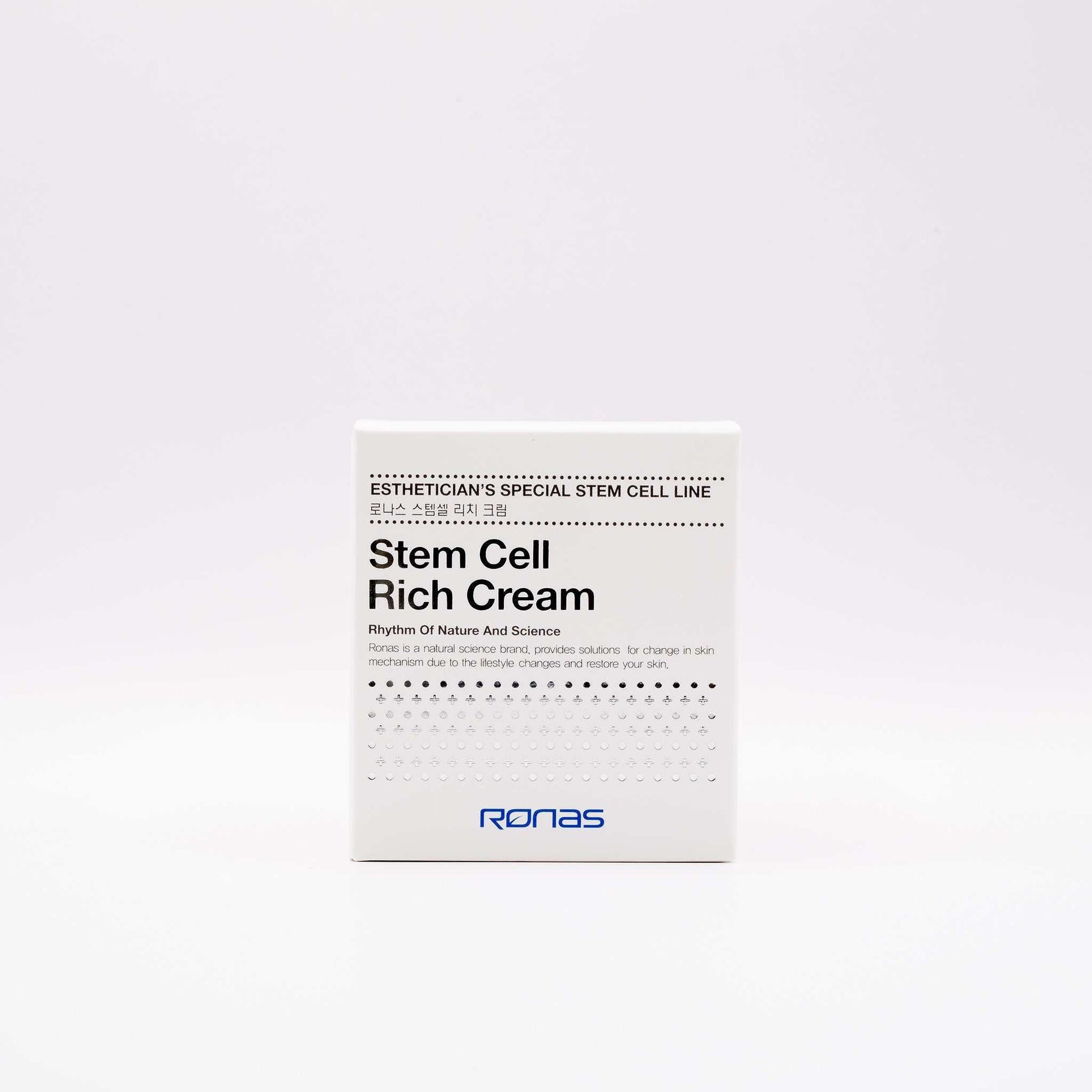 Ronas Stem Cell Rich Cream box packaging for skincare with anti-aging and hydration benefits