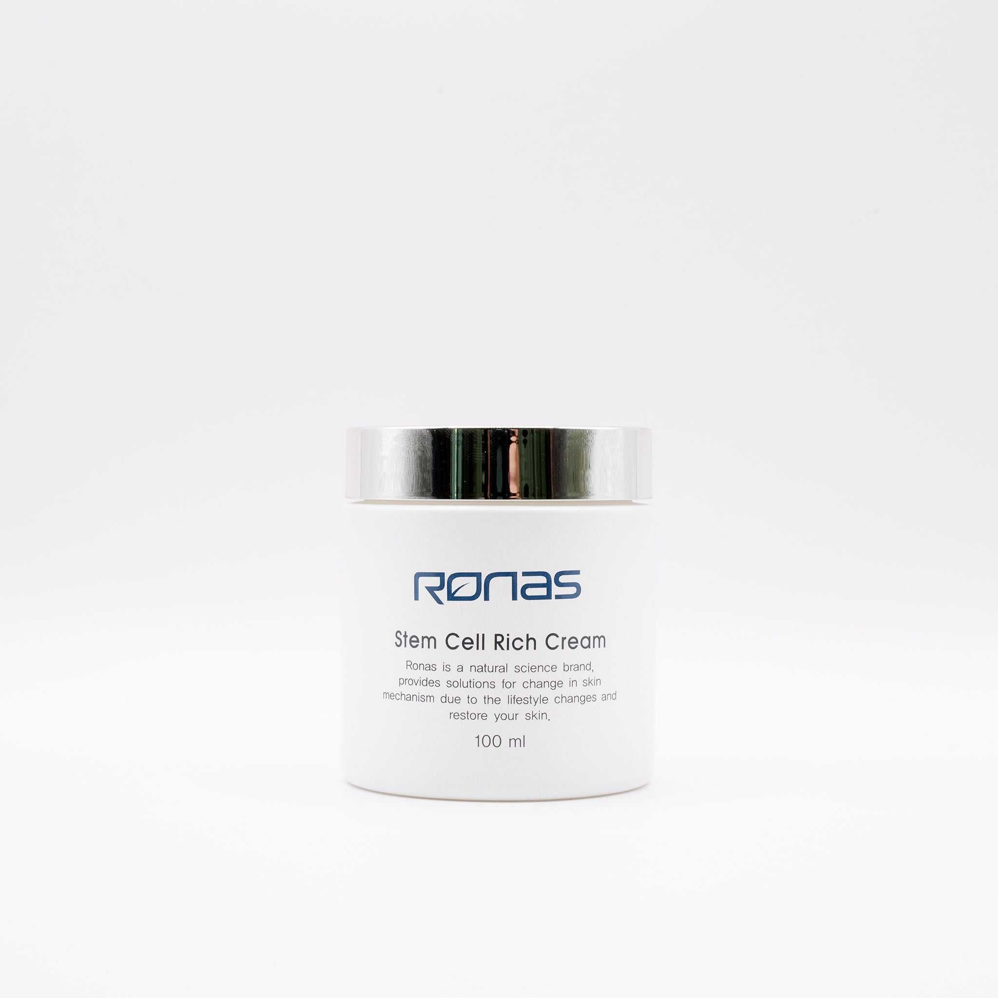 Ronas Stem Cell Rich Cream 100ml jar with silver lid for anti-aging skincare and hydration