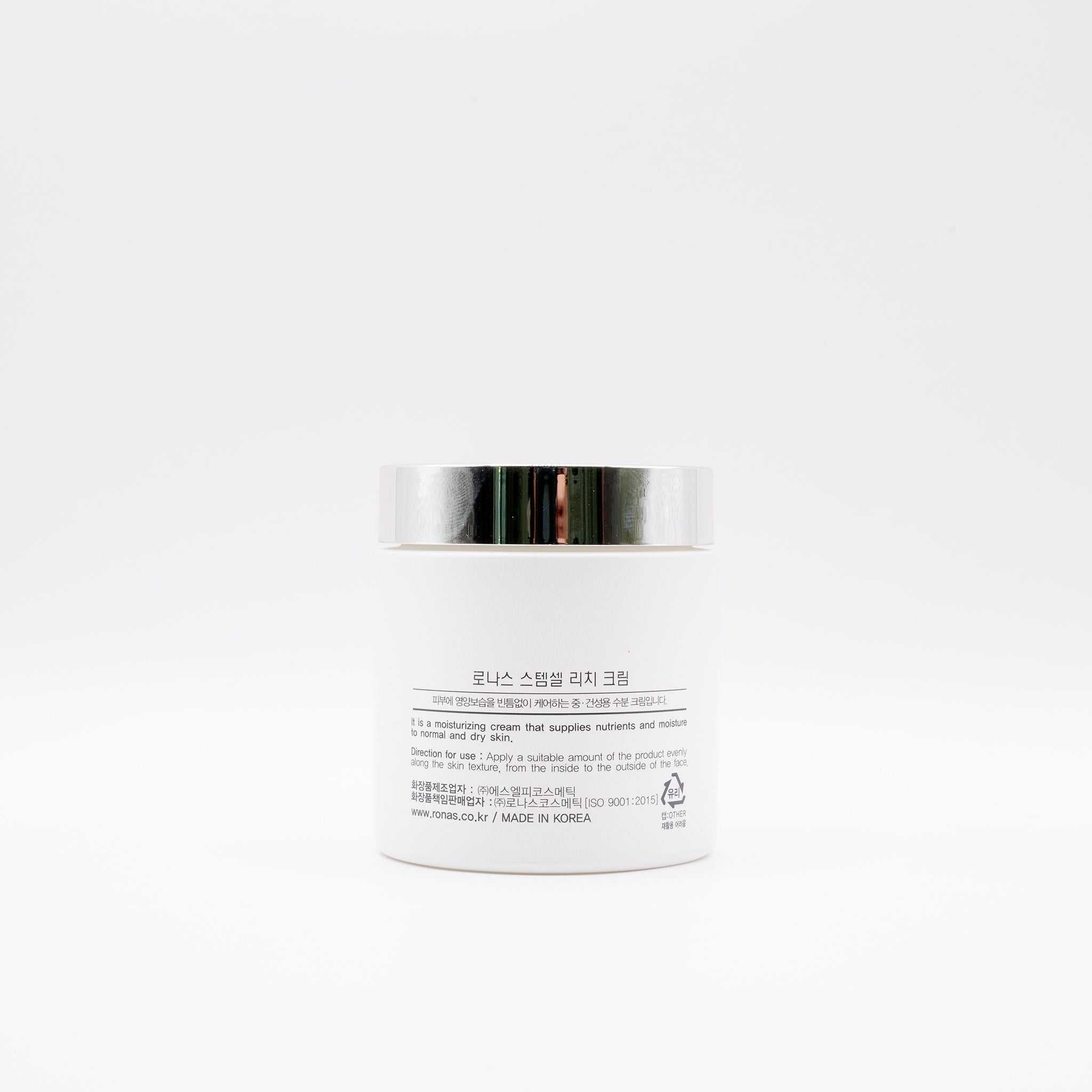 Ronas Stem Cell Rich Cream in white jar with silver lid for anti-aging and hydration skincare