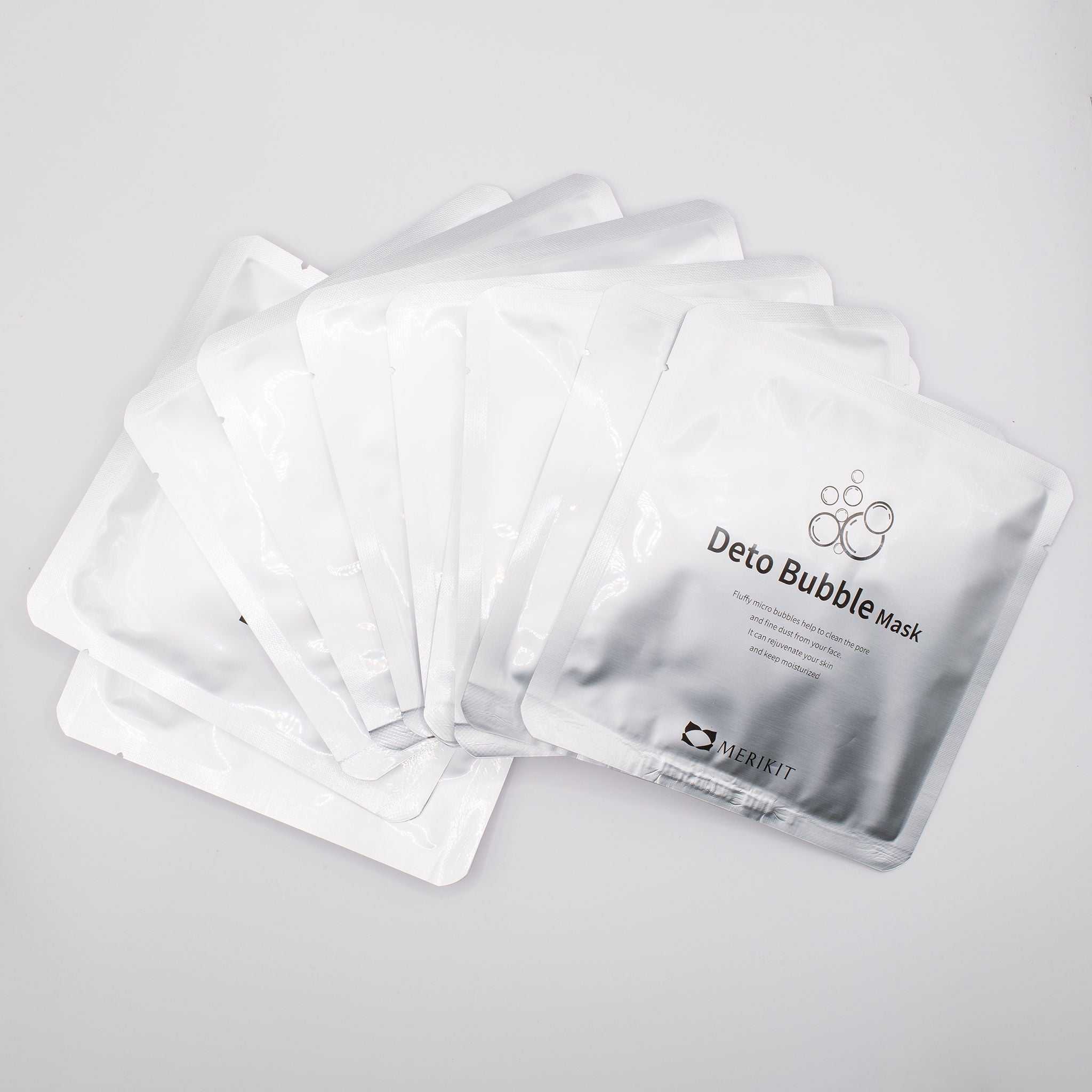 MERIKIT Deto Bubble Mask 10 pack in silver packaging for deep pore cleansing and skin brightening