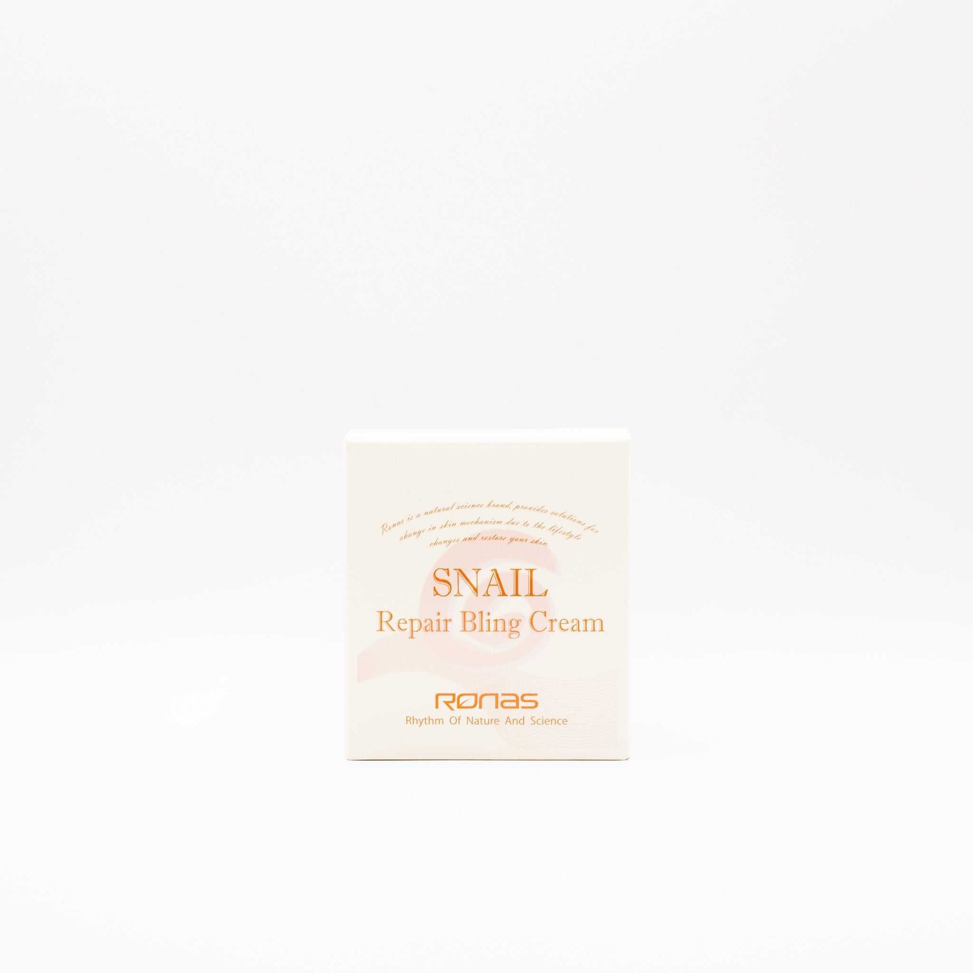 Rona’s Snail Repair Bling Cream box with 30% snail mucin for skin hydration and repair