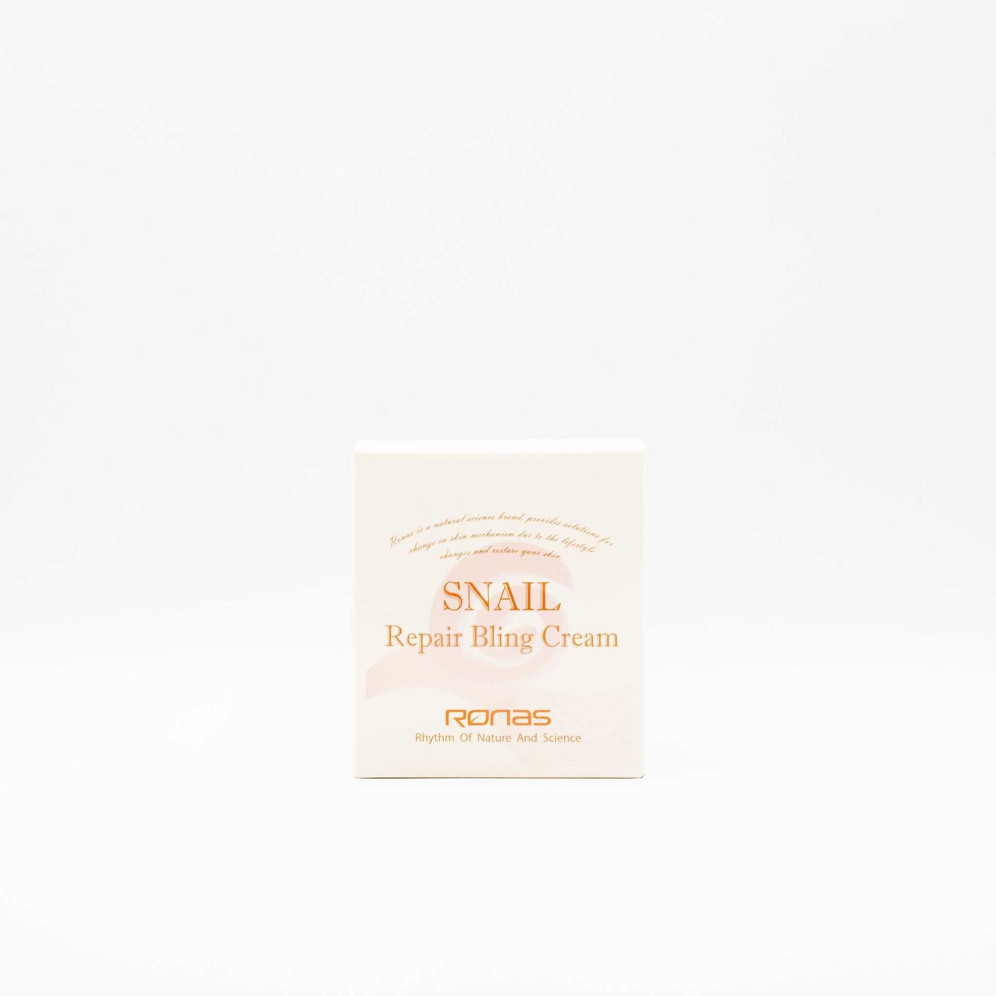 Rona’s Snail Repair Bling Cream box with 30% snail mucin for skin hydration and repair