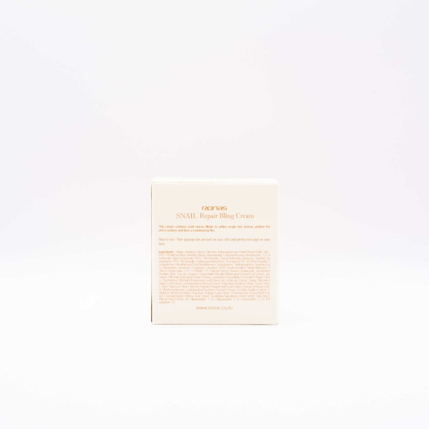 Rona’s Snail Repair Bling Cream box packaging with product information on white background