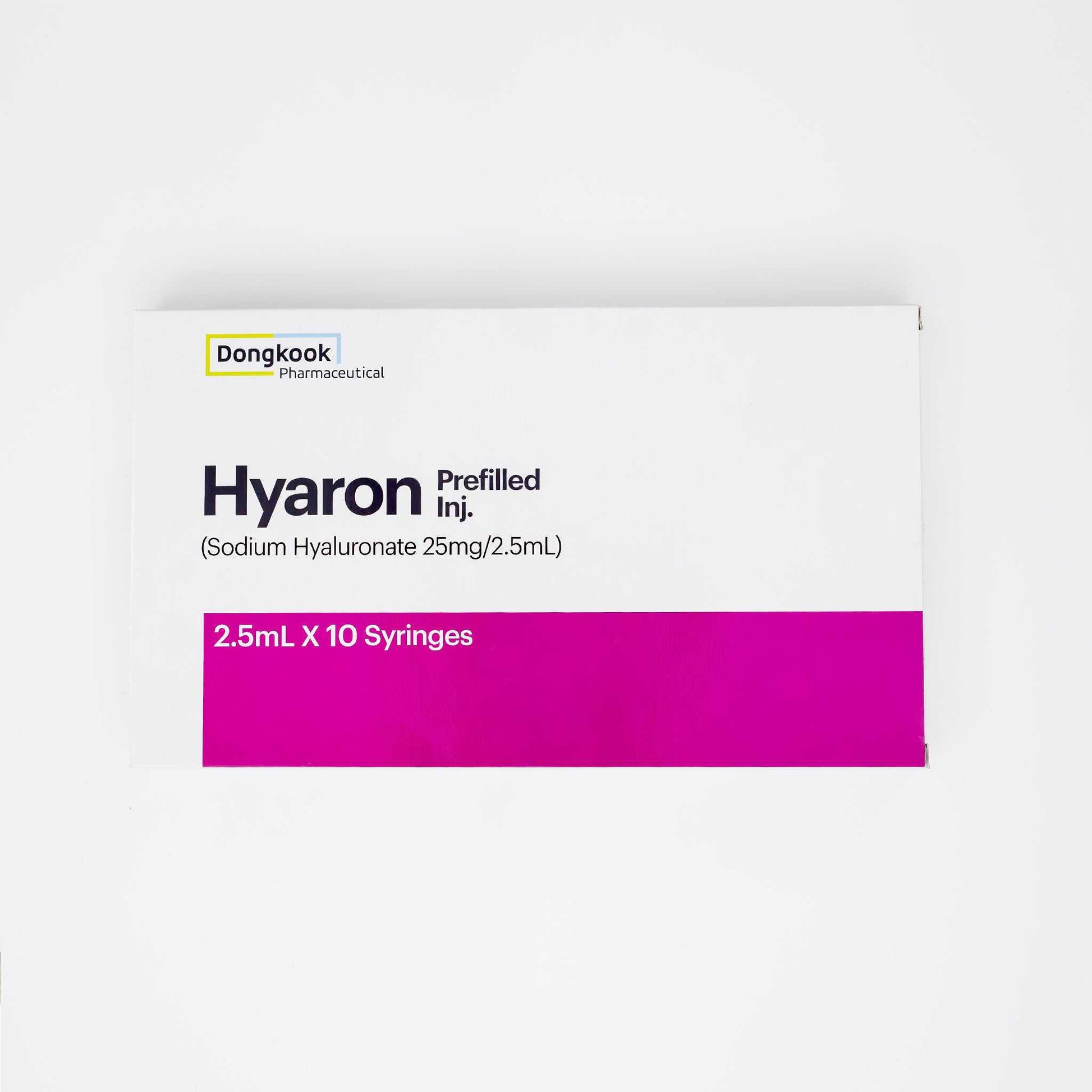 Hyaron Skin Booster box containing 10 prefilled 2.5ml syringes of sodium hyaluronate for microneedling and skin hydration
