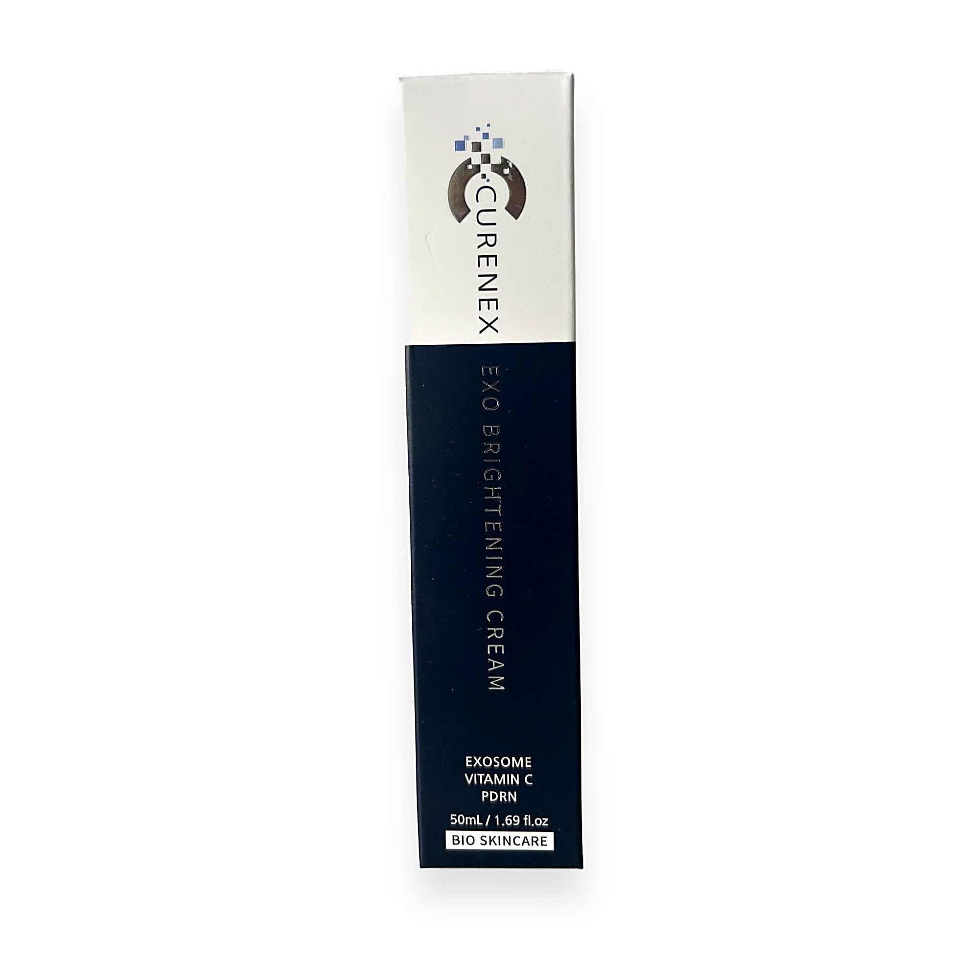 Curenex Exo Brightening Cream tube with salmon DNA, exosomes, and vitamin C for radiant skin