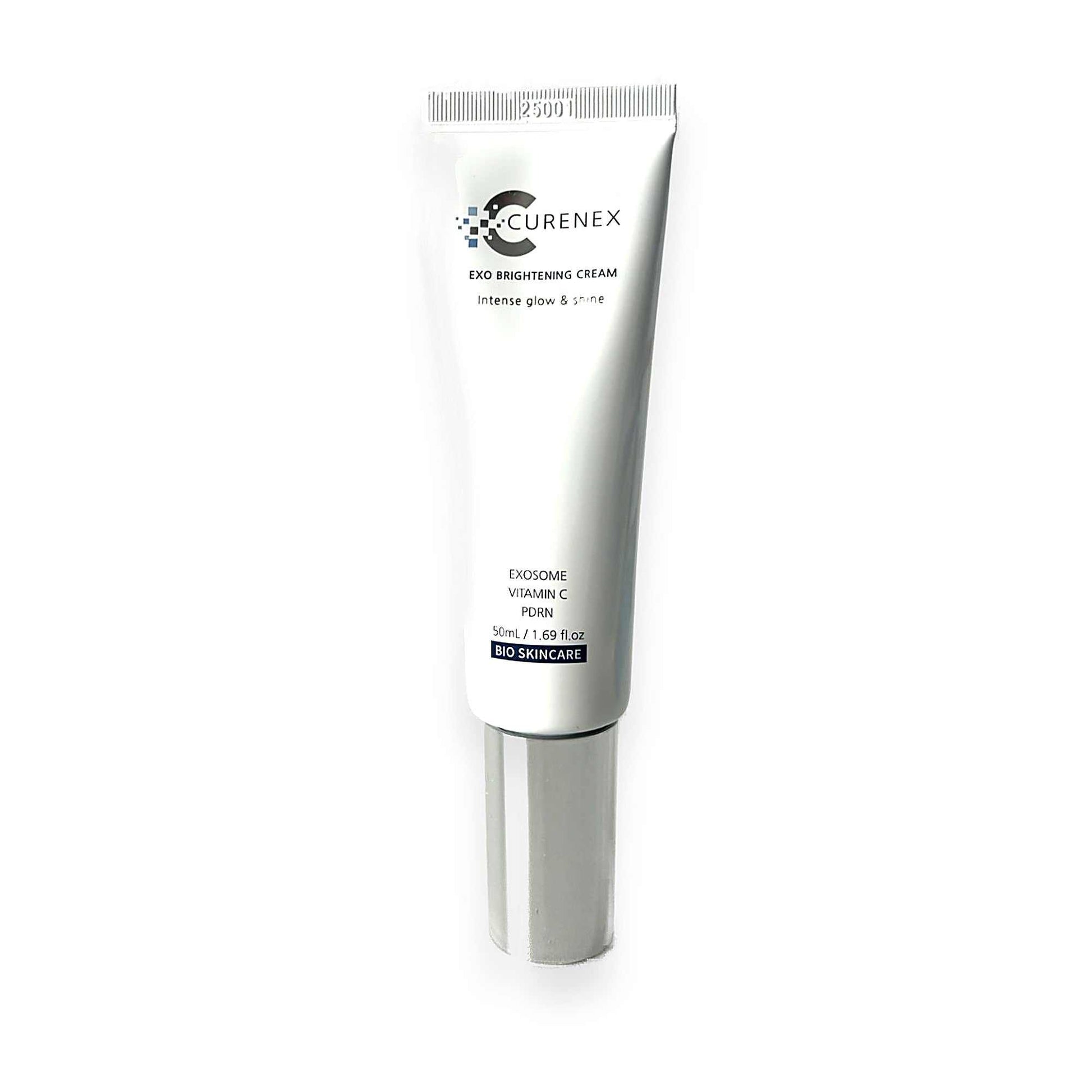 Curenex Exo Brightening Cream tube with salmon DNA, exosomes, and vitamin C for radiant skin