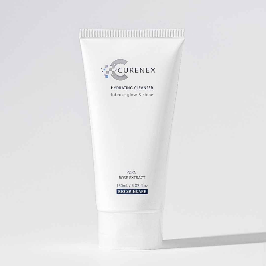 CureNex Hydrating Facial Cleanser 150ml with PDRN salmon DNA and rose extract, step one of the CureNex 4 step daily skincare set