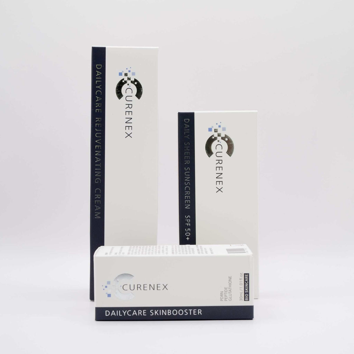 CureNex Salmon DNA PDRN 3-step skincare set with serum, moisturizer, and SPF50 sunscreen