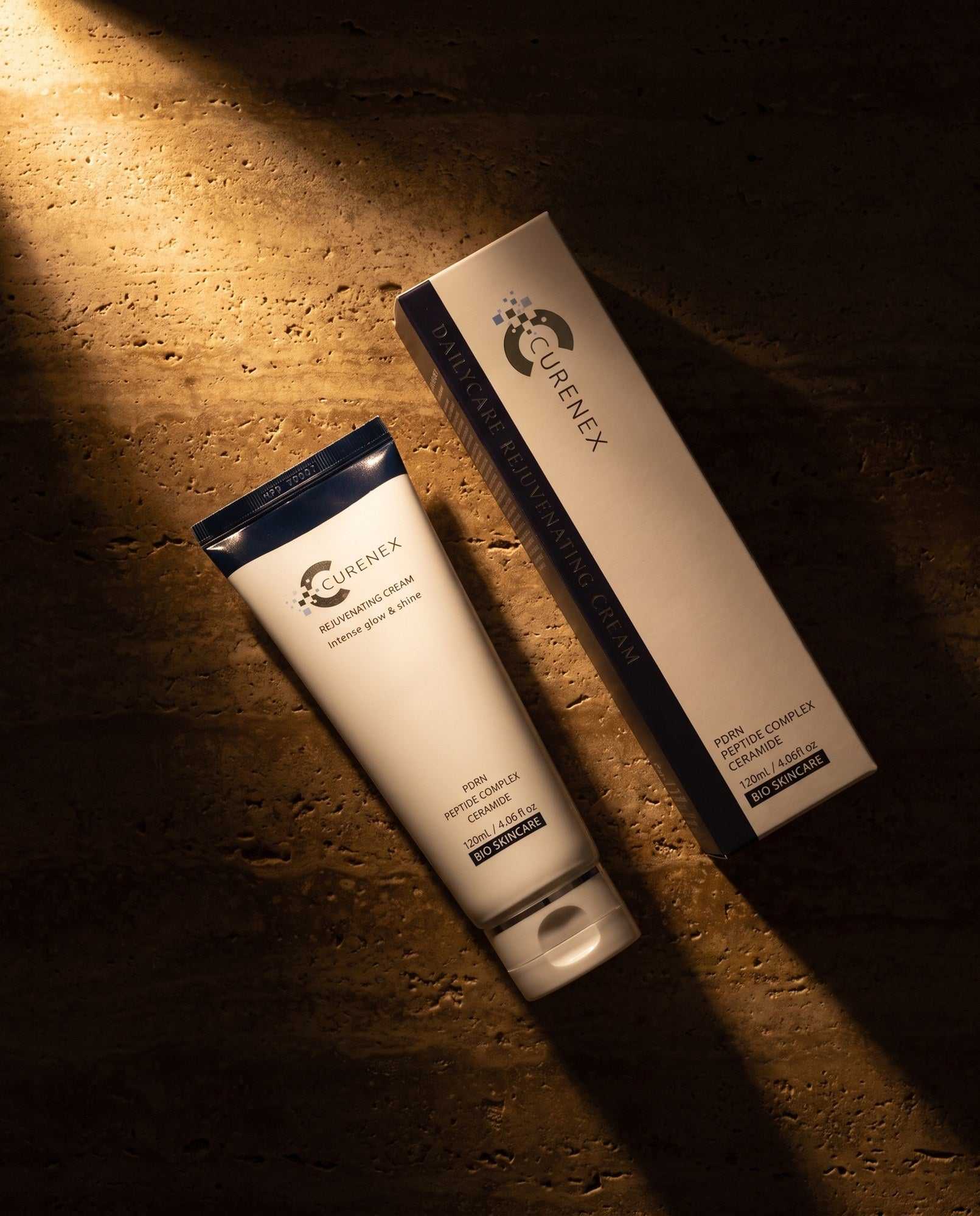 Curenex rejuvenating face cream education graphic on salmon DNA PDRN and ceramide benefits