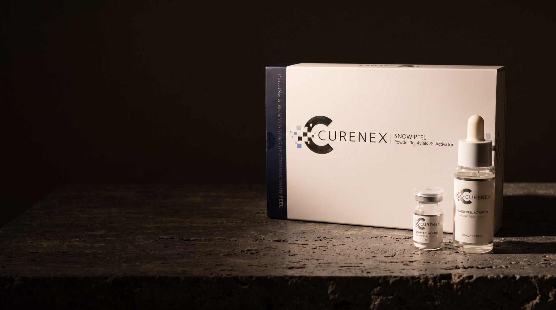 Curenex Snow Peel with Salmon DNA desktop hero featuring the complete powder peel kit